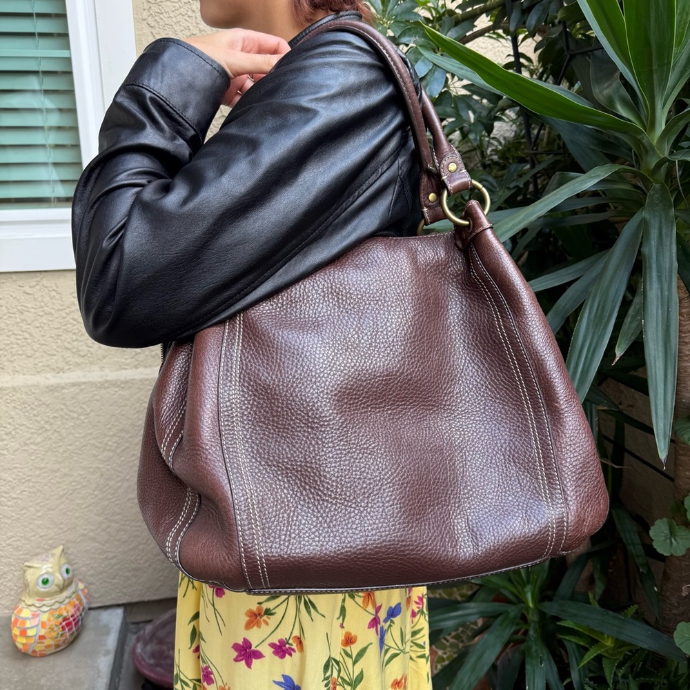 Vintage Super Large Fossil Brown Pebble Leather Handbag